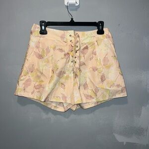 PAIGE High Waist Floral Lace-Up Shorts - Cream and Tan